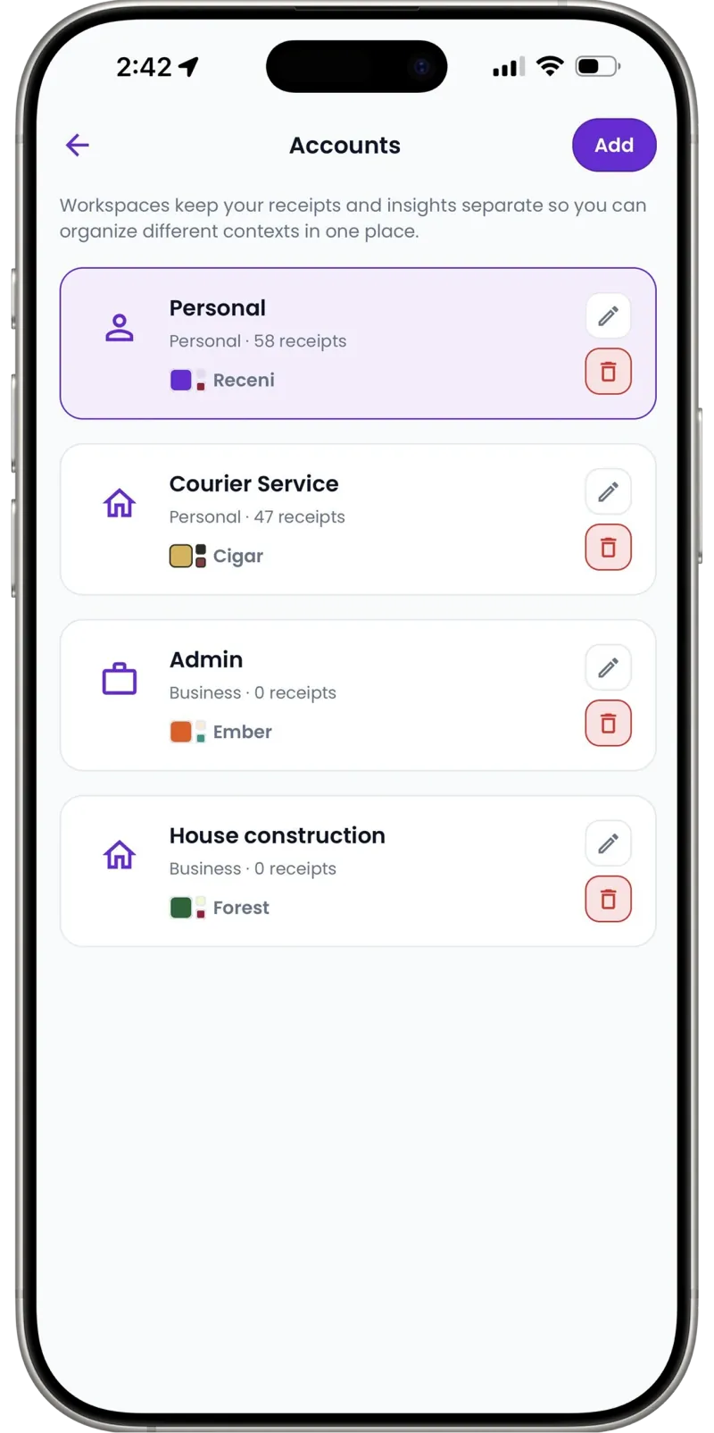 Receni workspaces on mobile